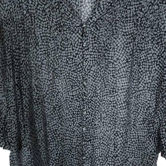 Joie Womens Top Small Black White Printed 3/4 Sleeve Button Front V Neck Blouse - Picture 6 of 13